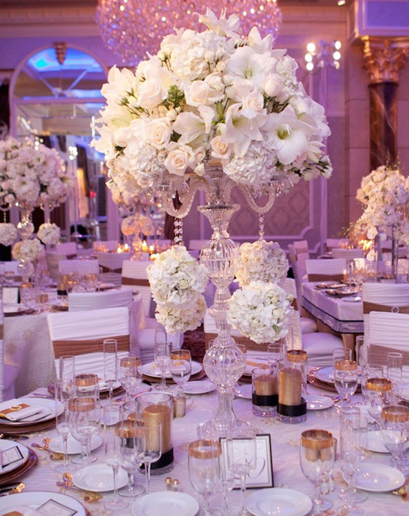 White Flower Wedding Centerpieces
 Tall white Wedding Centerpieces with crystal hanging
