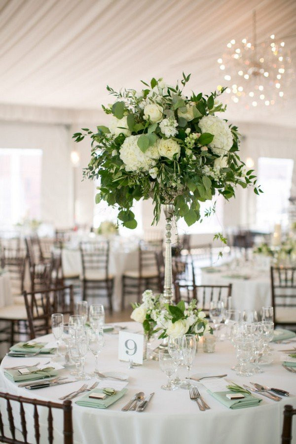 White Flower Wedding Centerpieces
 Green & white tall flower wedding centerpiece ideas with