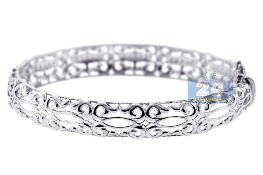 White Gold Bracelets Womens
 18K White Gold 0 55 ct Diamond Filigree Bangle Womens Bracelet