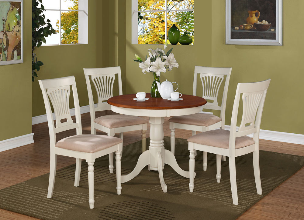 White Kitchen Chair
 5PC ANTIQUE ROUND DINETTE KITCHEN TABLE DINING SET WITH 4