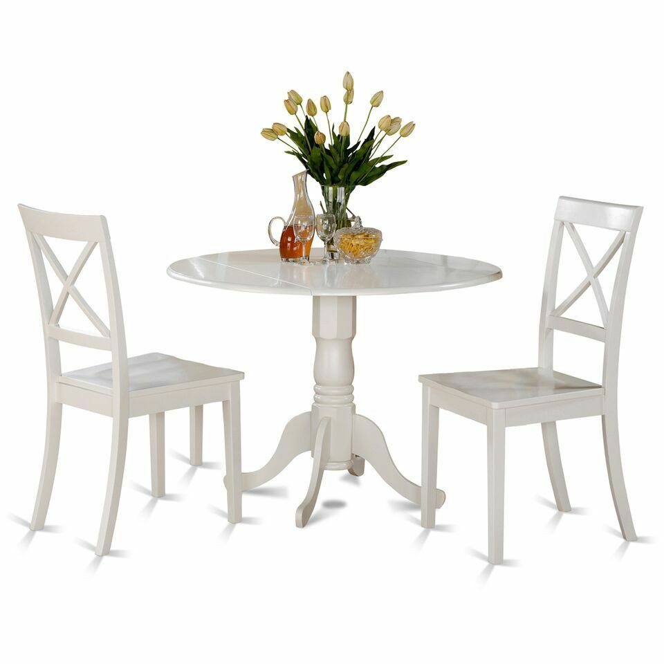 White Kitchen Chair
 3PC SET ROUND DINETTE KITCHEN TABLE with 2 WOOD SEAT