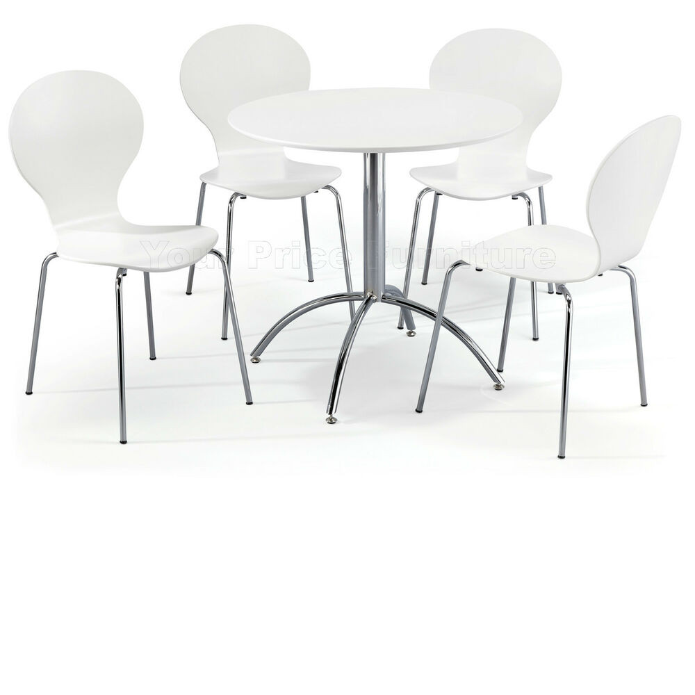 White Kitchen Chair
 Dining Set Round White Table and 4 White Chairs Chrome