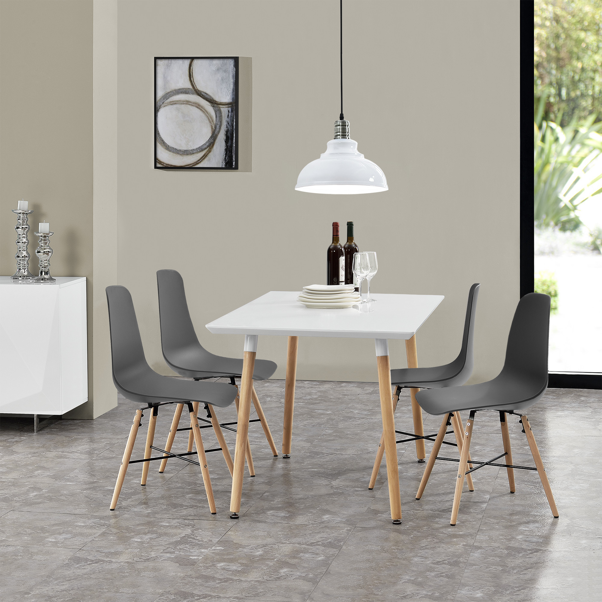 White Kitchen Chair
 Dining Table with 4 chairs White Grey 120x70cm Kitchen