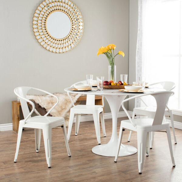 White Kitchen Chair
 Metal Stacking Chairs Set of 4 Modern White Dining Retro