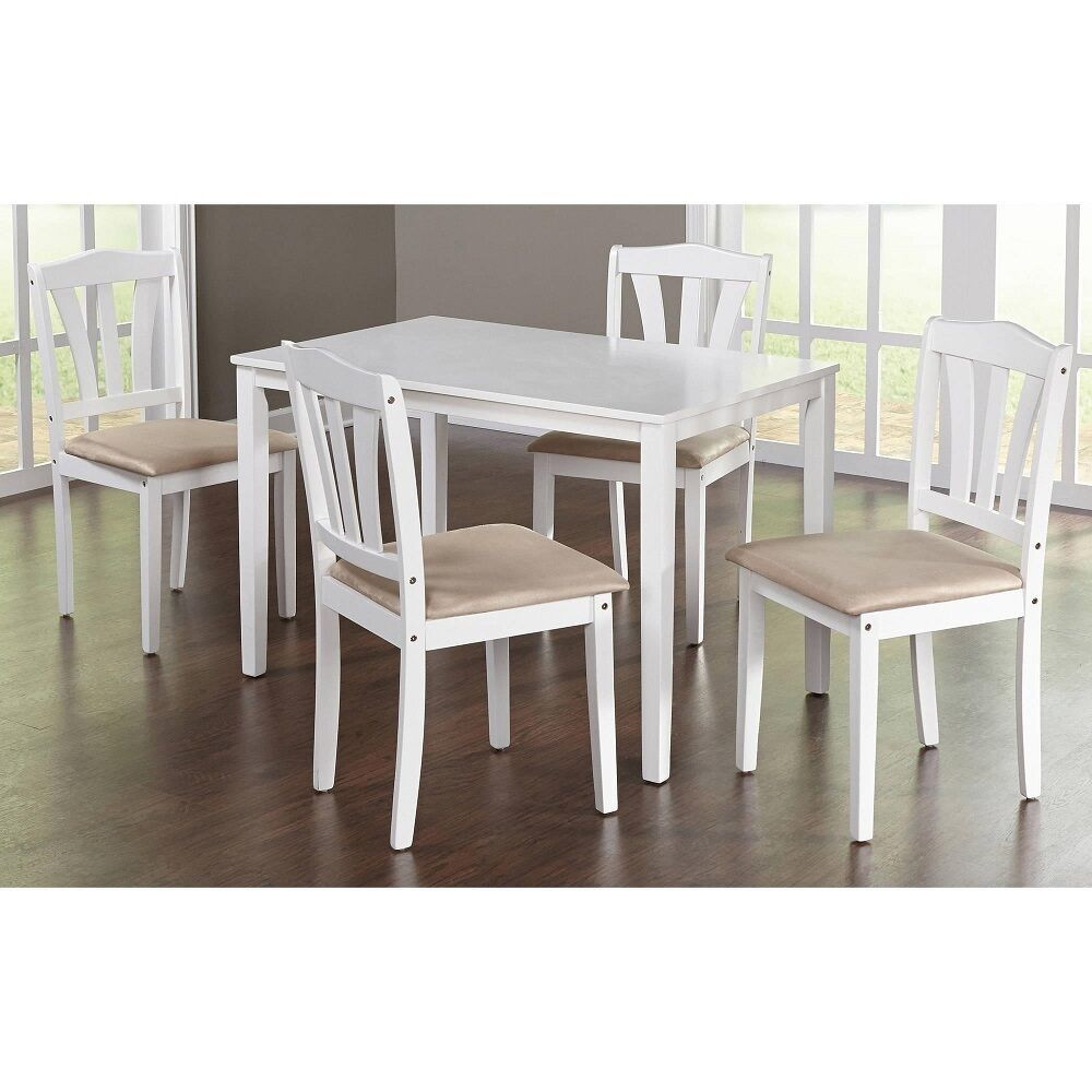 White Kitchen Chair
 5 Piece Dining Set Kitchen Table and Upholstered Chairs
