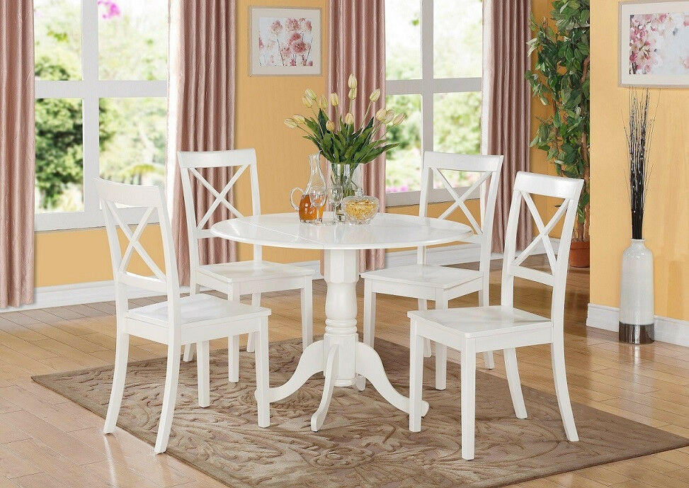 White Kitchen Table Sets
 5PC SET ROUND DINETTE KITCHEN TABLE with 4 WOOD SEAT