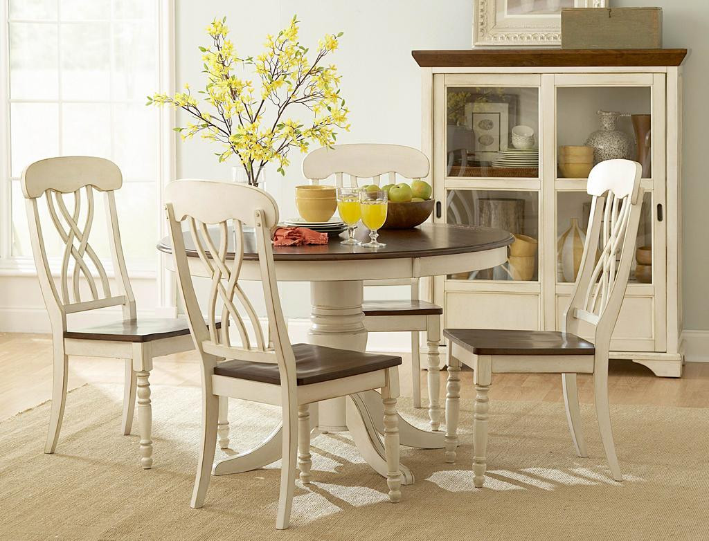 White Kitchen Table Sets
 5Pc Casual Two Tone Antique White Warm Cherry Solid Wood
