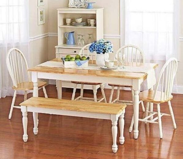 White Kitchen Table Sets
 6 pc White Dining Set Dinette Sets Bench Chair Table
