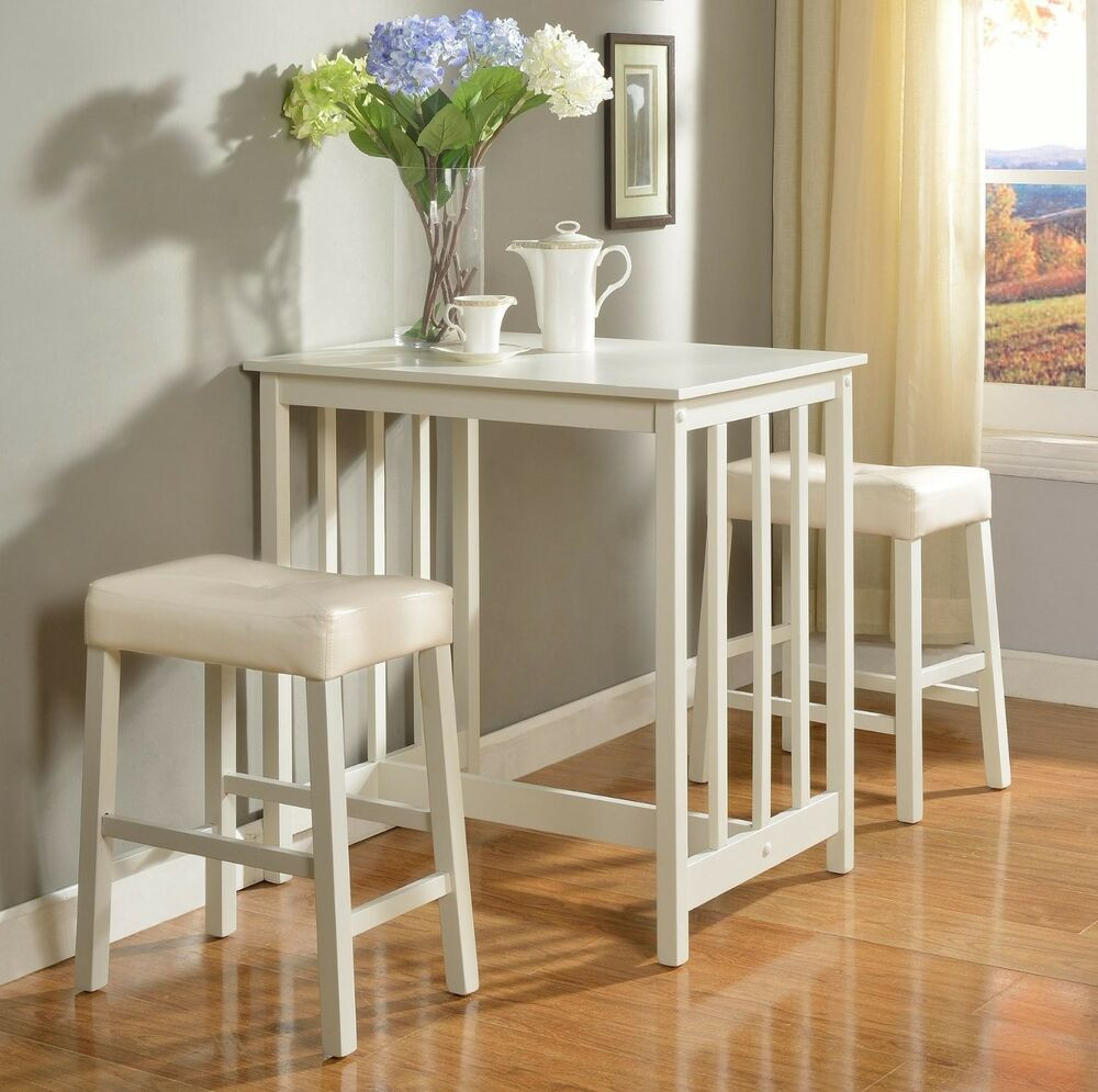 White Kitchen Table Sets
 White Counter Height Dining Table Set of 3 Piece Bar Pub