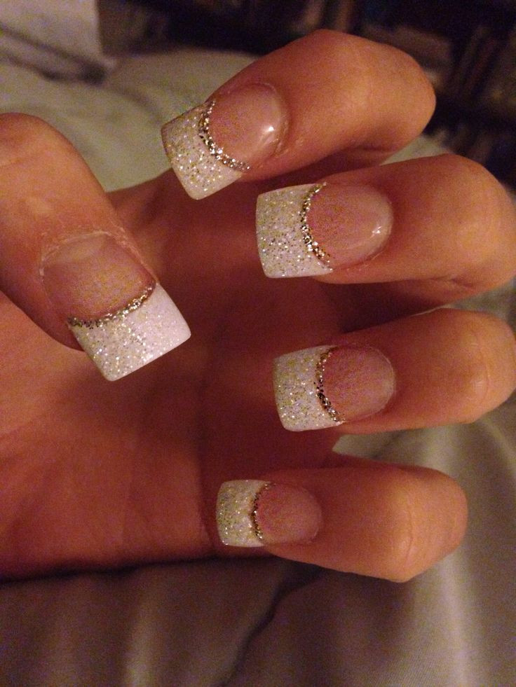 White Tip Nails With Glitter
 Glitter white acrylic tips with silver accent minus the