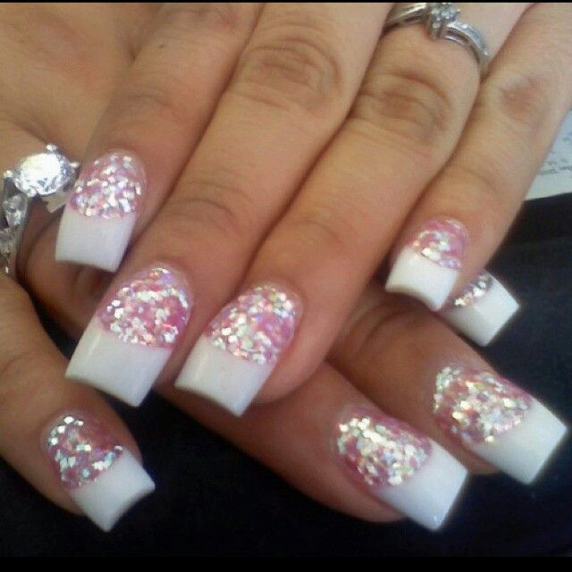 White Tip Nails With Glitter
 Best 25 Long french nails ideas on Pinterest