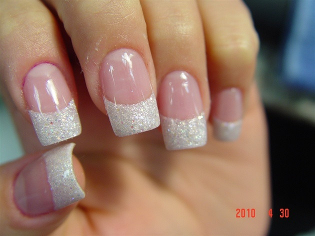 White Tip Nails With Glitter
 French manicure Pinkish base coat Glittery tips in 2019