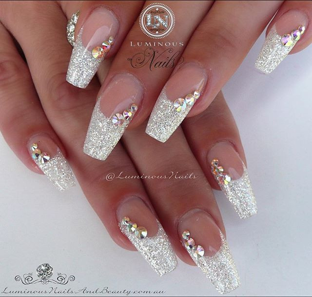 White Tip Nails With Glitter
 Instagram photo by luminousnails prom