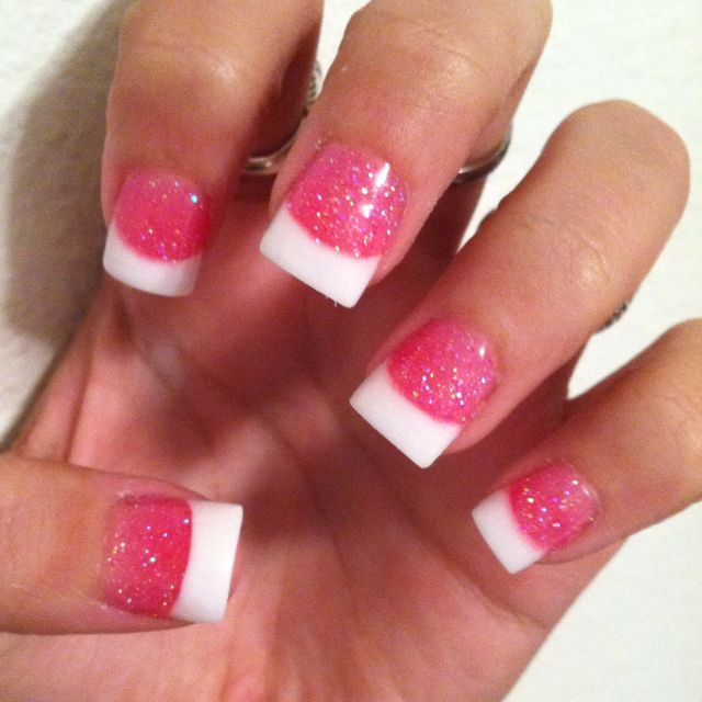 White Tip Nails With Glitter
 Sparkly pink and white tips All Things Nails