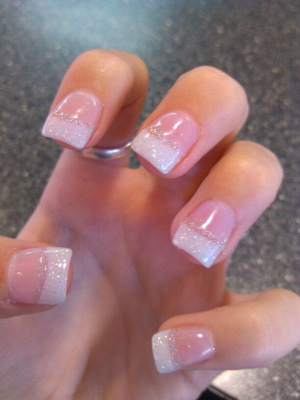 White Tip Nails With Glitter
 Want more simple nails yet still something elegant for