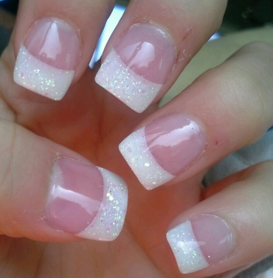 White Tip Nails With Glitter
 French Nails