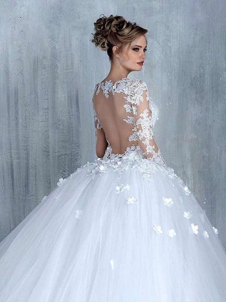 White Wedding Gown
 Elegant Long Sleeve White 2020 Wedding Dress tulle Ball