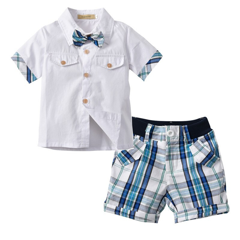 Wholesale Kids Fashion
 Mabeezo Wholesale Baby Boys Sets Shirts Plaid Shorts