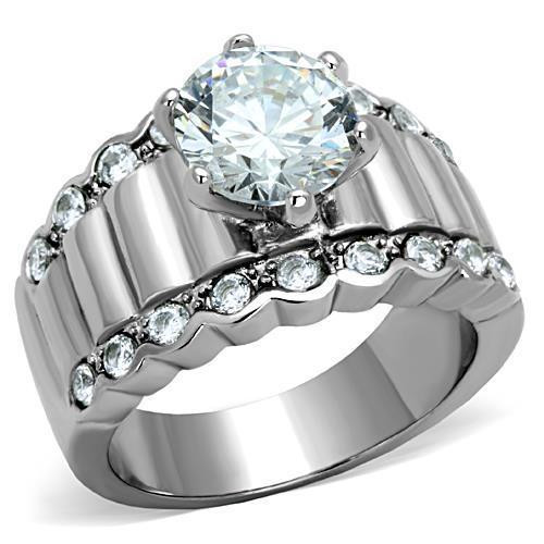 Wide Wedding Bands For Women
 Round Solitaire & Accents CZ Stainless Steel Engagement