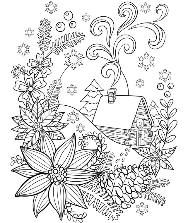 Winter Coloring Pages For Adults
 Cabin In The Snow Coloring Page
