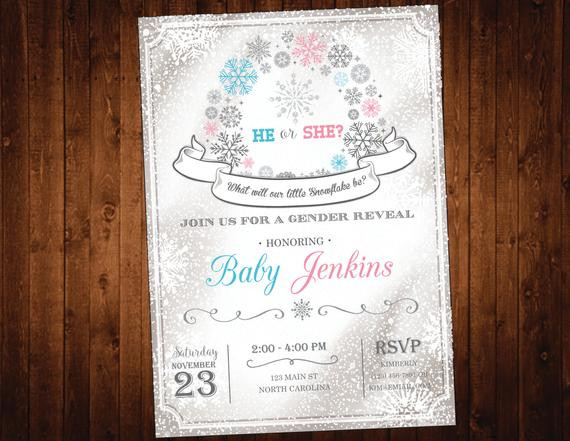 Winter Gender Reveal Party Ideas
 Snowflake Gender Reveal Party Invitation Winter