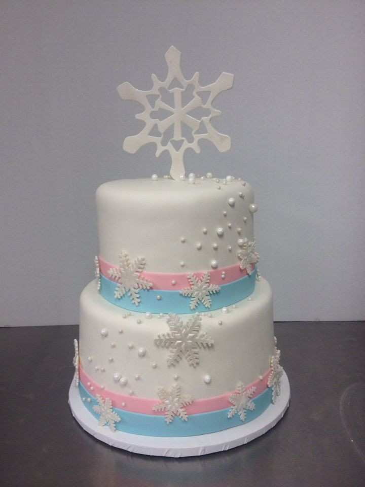 Winter Gender Reveal Party Ideas
 Winter themed gender reveal cake with snowflakes Cake by