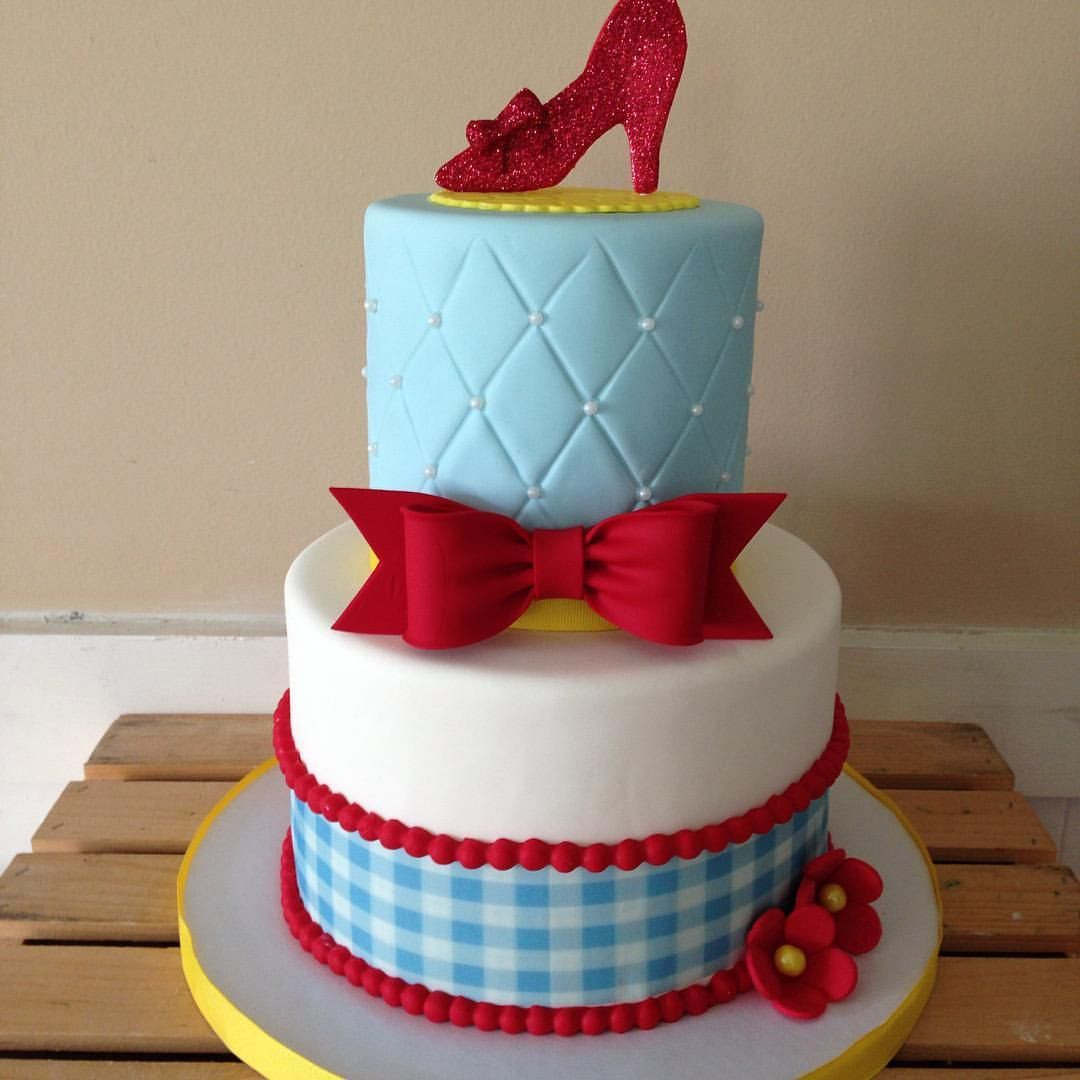Wizard Of Oz Birthday Cake
 Red Blue & White Gingham and Tufted Wizard of Oz Cake