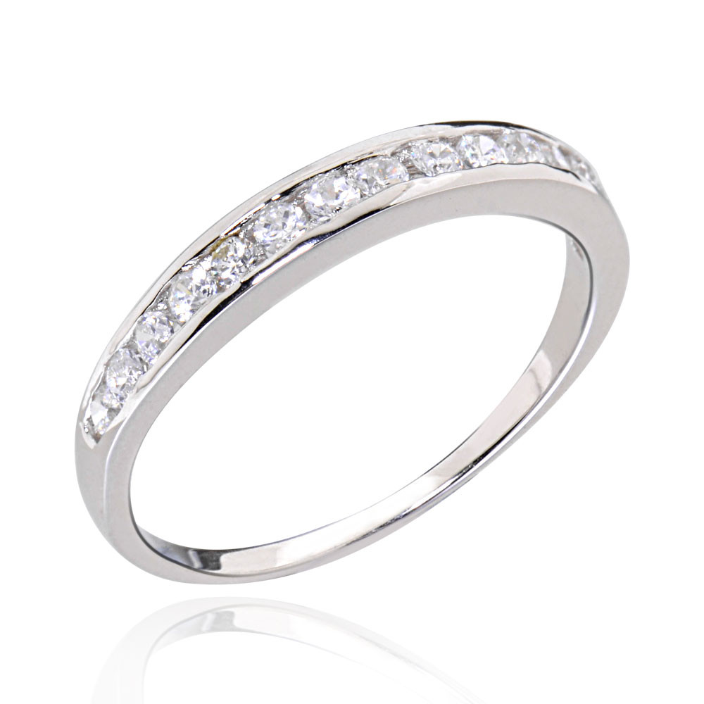 Women's Platinum Wedding Bands
 Sterling Silver Solitaire Clear Round Cubic Zirconia Women