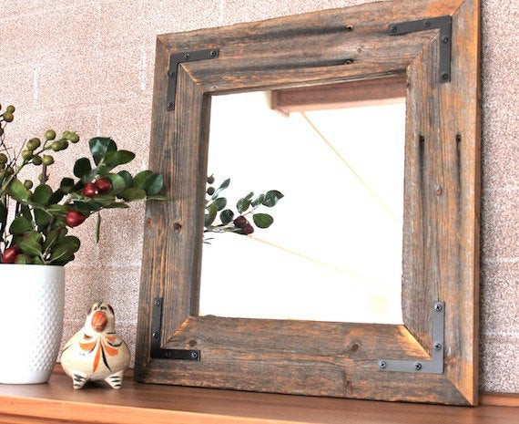 Wood Framed Mirror DIY
 Ready to Ship Rustic Modern Mirror Reclaimed Wood Mirror