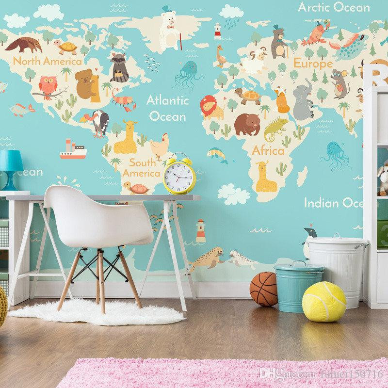 World Map For Kids Room
 Cartoon Animal World Map Wallpaper Children Room Boys And