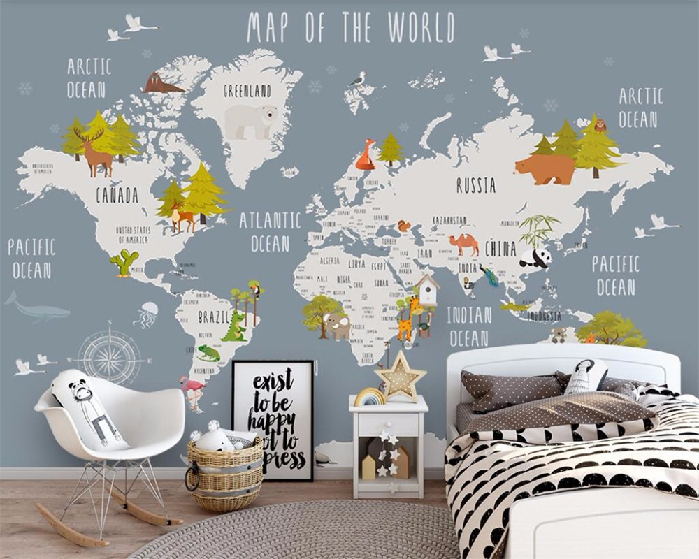 World Map For Kids Room
 beibehang Custom wallpaper cartoon world map children room