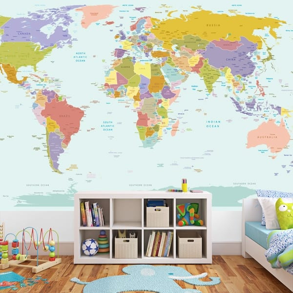 World Map For Kids Room
 World Map Wallpaper Mural for Kids Room