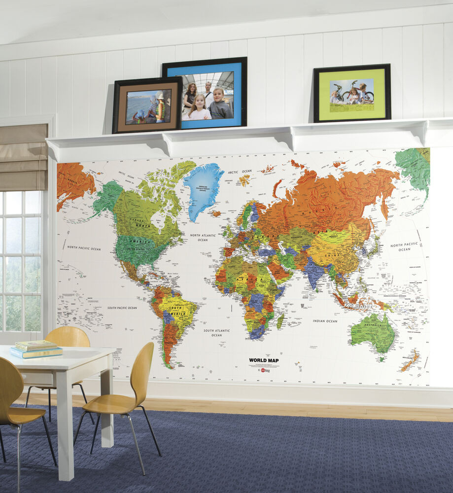 World Map For Kids Room
 New WORLD MAP PREPASTED WALLPAPER MURAL Kids Room Decor