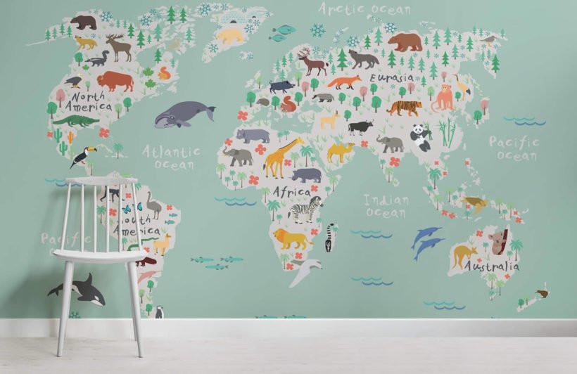 World Map For Kids Room
 Safari Kids Map Wallpaper Mural