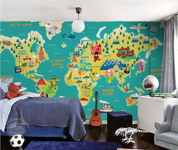 World Map For Kids Room
 This Childrens World Map Pattern wallpaper is Specially