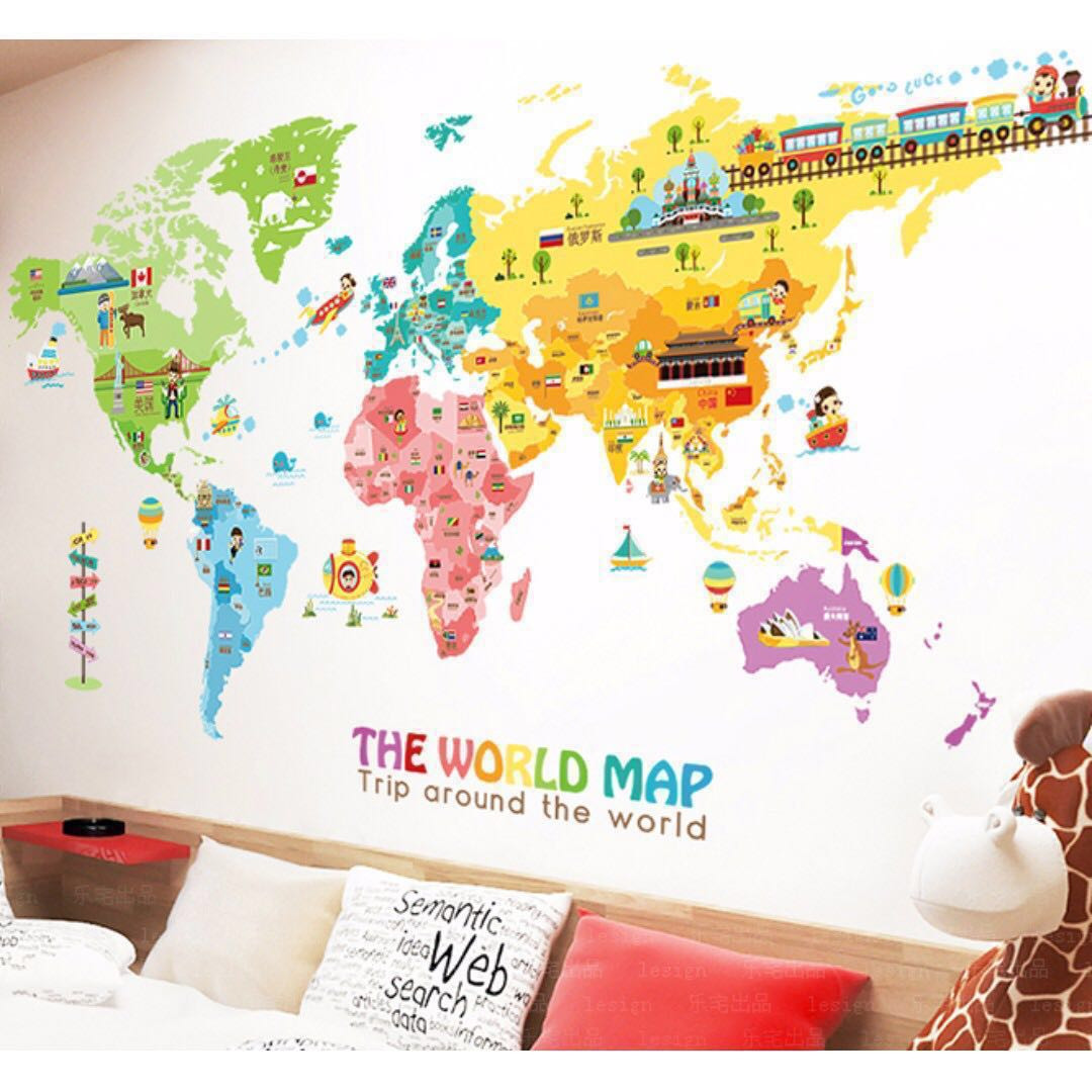 World Map For Kids Room
 WM04 2 World Map Extra Vinyl Kids Children