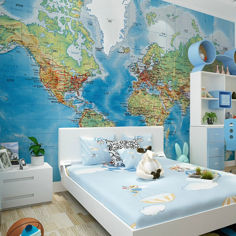 World Map For Kids Room
 HD World Map Mural Wallpaper Study Kid s Room Living