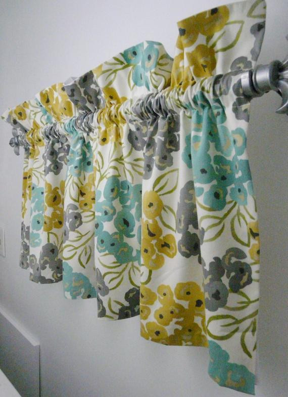 Yellow And Grey Kitchen Curtains
 Turquoise Grey Yellow Gold Valance for the Kitchen