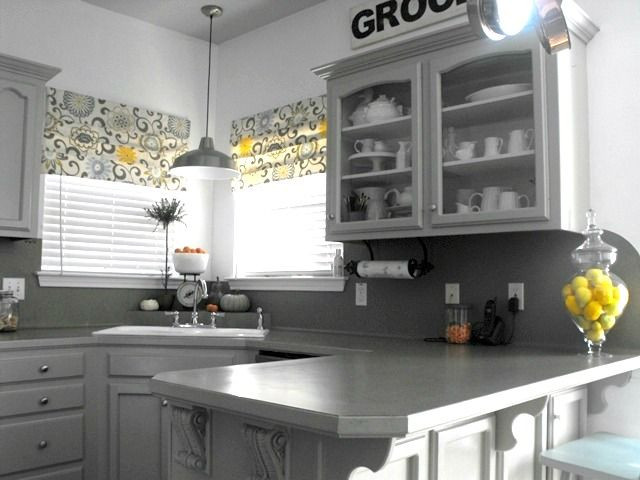 Yellow And Grey Kitchen Curtains
 gray and yellow faux roman shades