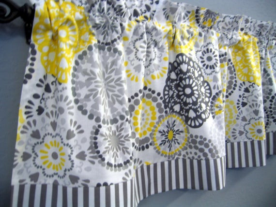 Yellow And Grey Kitchen Curtains
 Gray Yellow Valance Curtain Stripe Kitchen or Nursery