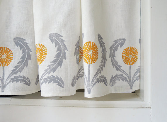 Yellow And Grey Kitchen Curtains
 Dandelion linen cafe curtains or valance gray yellow green