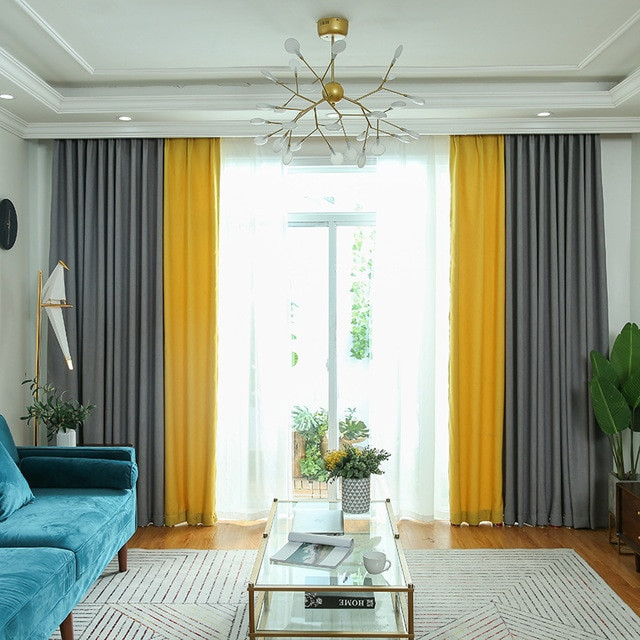 Yellow And Grey Kitchen Curtains
 byetee Solid Color Curtains for Living Room Yellow Grey