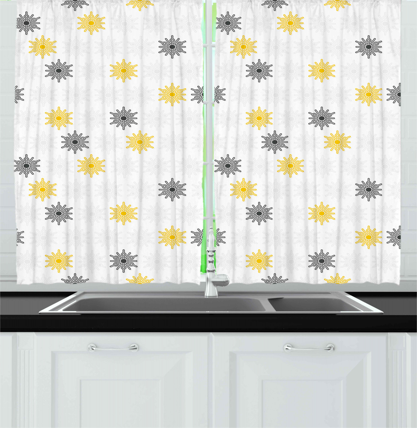 Yellow And Grey Kitchen Curtains
 Grey and Yellow Kitchen Curtains 2 Panel Set Window Drapes