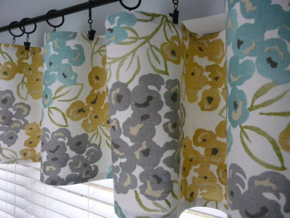 Yellow And Grey Kitchen Curtains
 Turquoise Grey Flat Curtain Yellow Gold Valance or Runner
