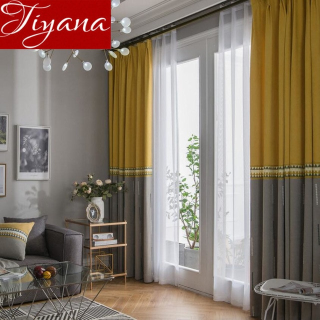 Yellow And Grey Kitchen Curtains
 Yellow Gray Stitching Curtain Window Curtains for Living