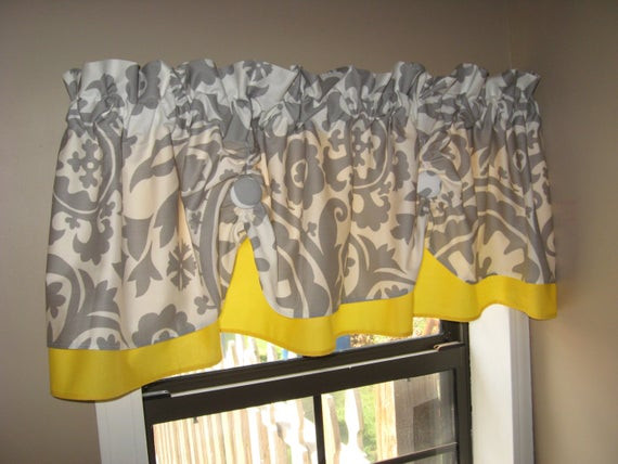 Yellow And Grey Kitchen Curtains
 Items similar to Valance Window Curtain Swagged Swag
