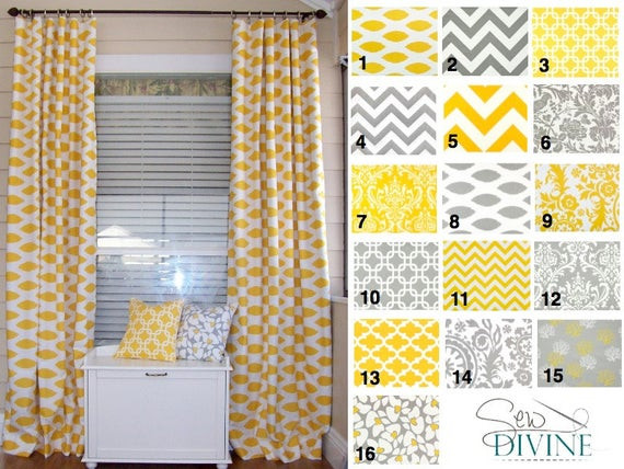 Yellow And Grey Kitchen Curtains
 Items similar to Yellow and Grey Curtain panels two