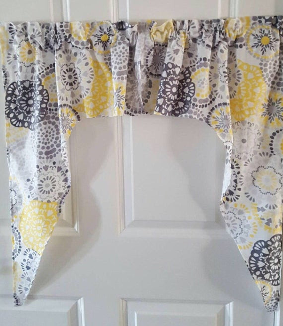 Yellow And Grey Kitchen Curtains
 Yellow and gray flower kitchen any room swag valance