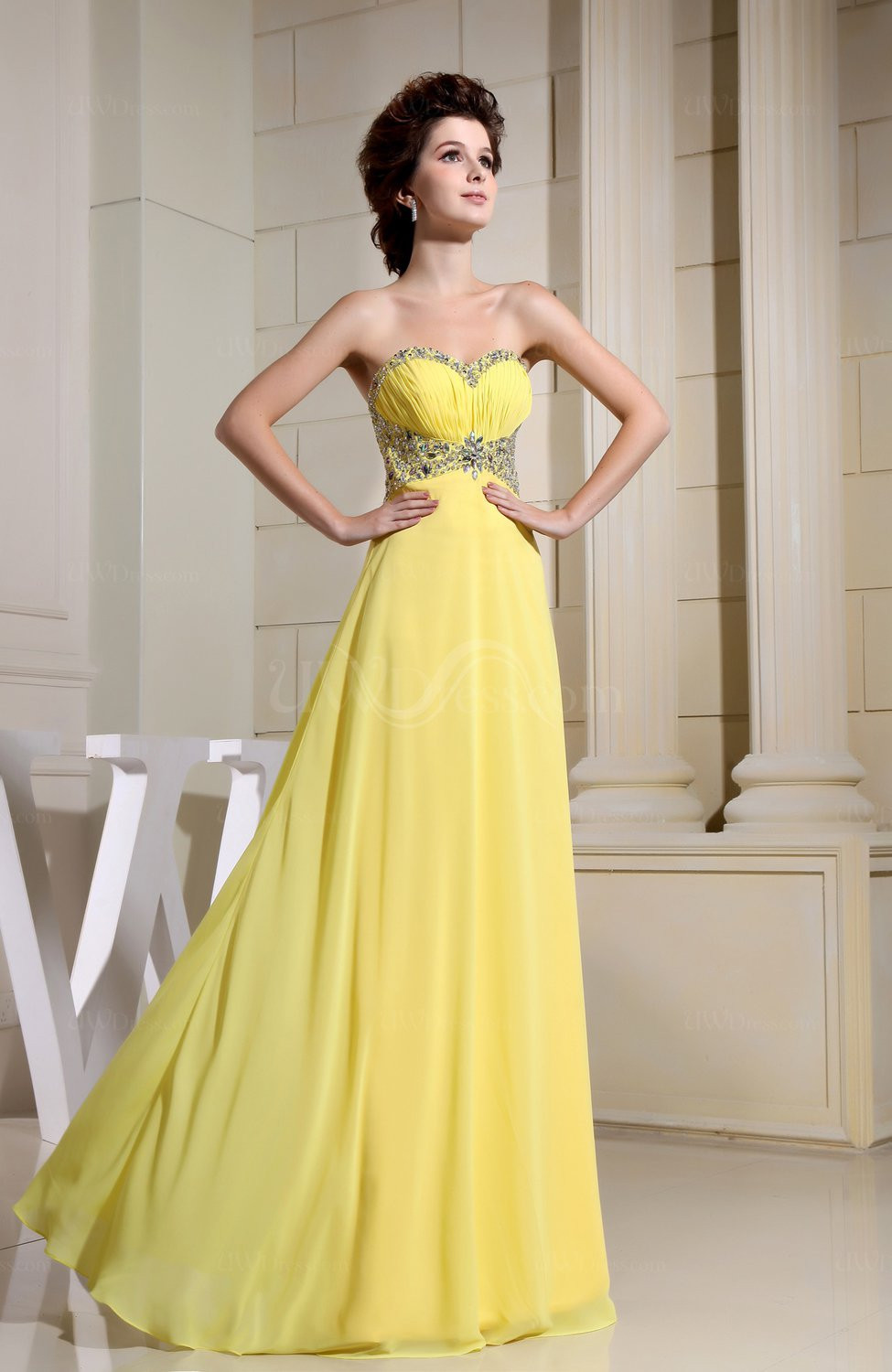 Yellow Dresses For Wedding
 Pale Yellow Modern A line Sweetheart Sleeveless Chiffon