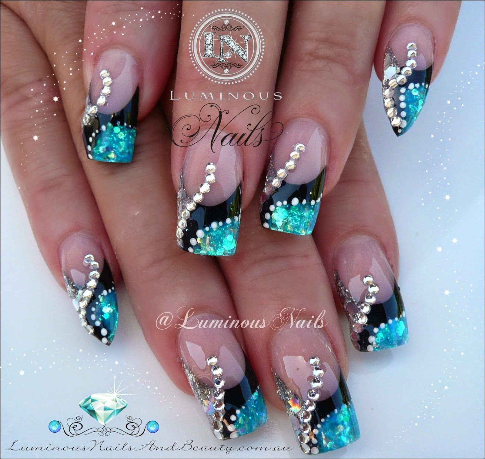 Young Nails Glitter
 Mermaid Blue Silver & Black Nails Sculptured Acrylic